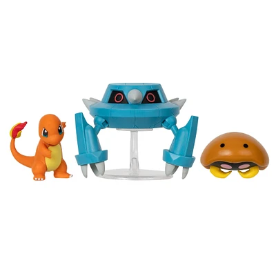 Jazwares Pokemon Battle Figure Set 3-Pack (Kabuto, Charmander, Metang with Stand)