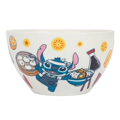 Stitch Food Icons Pattern White Ceramic Ramen Bowl with Chopsticks