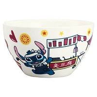 Stitch Food Icons Pattern White Ceramic Ramen Bowl with Chopsticks