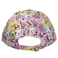 Pokemon Anime Characters Adult All Over Print Pink Snapback Hat