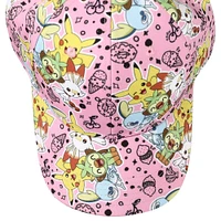 Pokemon Anime Characters Adult All Over Print Pink Snapback Hat