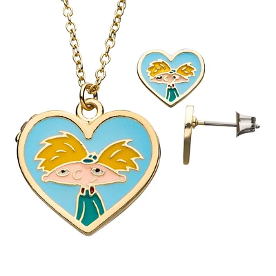 Nickelodeon Hey Arnold! Heart Locket Necklace and Earrings Set