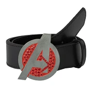 Buckle-Down Marvel Avengers Logo with Red Crystal Rhinestones Black Vegan Leather Belt