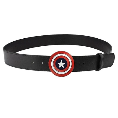 Buckle-Down Marvel Comics Captain America Shield Enamel Black Vegan Leather Belt