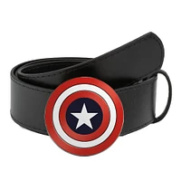 Buckle-Down Marvel Comics Captain America Shield Enamel Black Vegan Leather Belt