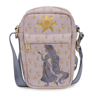 Buckle-Down Disney Tangled Rapunzel Pose Silhouette and Sun Pink Yellows Vegan Leather Cross Body Bag