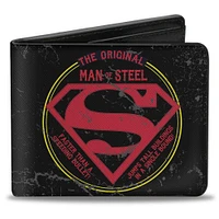 Buckle-Down DC Comics Superman The Original Man of Steel Badge Men's Black Vegan Leather Bifold Wallet