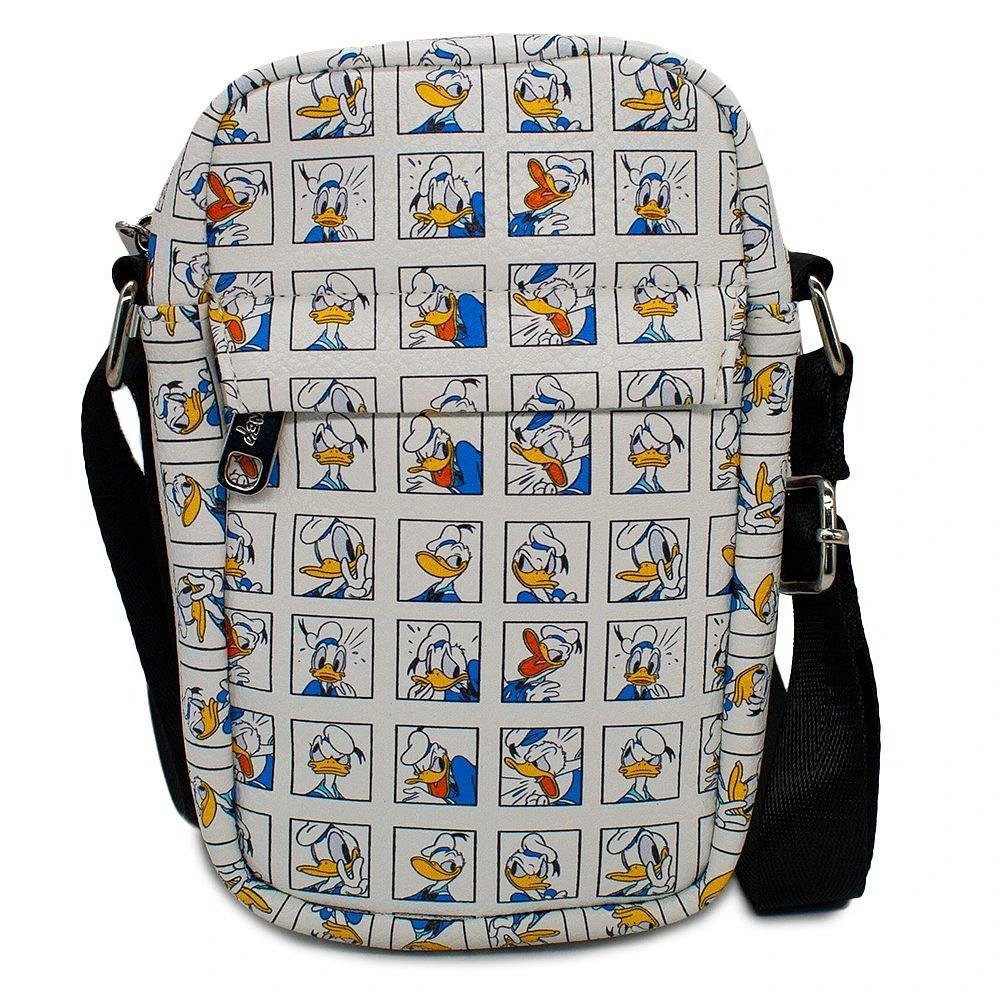 Buckle-Down Disney Donald Duck Expression Blocks White Vegan Leather Cross Body Bag