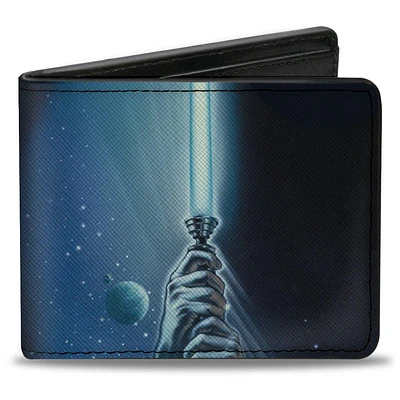 Buckle-Down Star Wars Luke Holding Lightsaber and Character Collage Men's Blue Vegan Leather Wallet