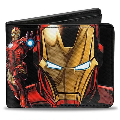 Buckle-Down Marvel Iron Man Pose Face A Logo Men's Black Vegan Leather Bifold Wallet