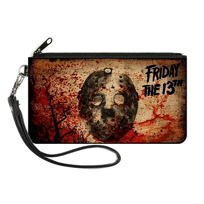 Buckle-Down Friday the 13th Jason Mask Trees Tans Blood Splatter Black Canvas Zip Clutch Wallet