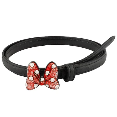 Buckle-Down Disney Minnie Mouse Glitter Bow Black Vegan Patent Leather Belt