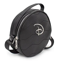 Buckle-Down Disney Signature D Logo Silver Emblem Chevron Zig Zag Stitch Black Vegan Leather Cross Body Bag