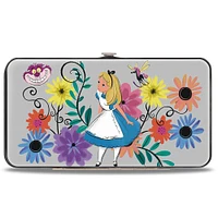 Buckle-Down DisneyAlice in Wonderland Alice Cheshire Cat Face Flowers of Wonderland Vegan Leather Hinged Wallet