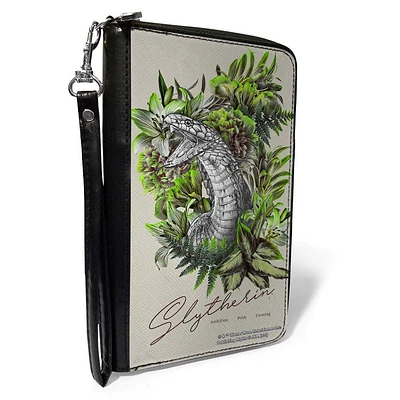 Buckle-Down Harry Potter Slytherin Floral Serpent Sketch Gray Vegan Leather Zip Around Wallet Slytherin