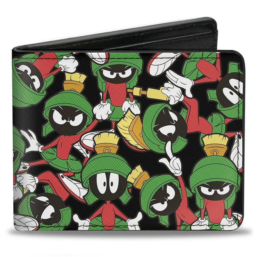 Buckle-Down Looney Tunes Marvin the Martian Poses Scattered Men's Black Vegan Leather Bifold Wallet