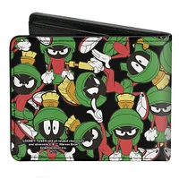 Buckle-Down Looney Tunes Marvin the Martian Poses Scattered Men's Black Vegan Leather Bifold Wallet