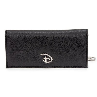 Buckle-Down Disney Disney Signature D Logo Silver Black Vegan Leather Fold Over Snap Pouch Wallet