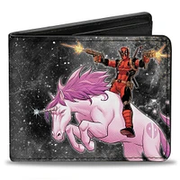 Buckle-Down Marvel Comics Deadpool Kills Deadpool Again Riding Unicorn Issue 2 Cover, Vegan Leather Bifold Wallet