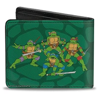 Buckle-Down Nickelodeon Teenage Mutant Ninja Turtles Group Faces Pose Turtle Shell Vegan Leather Bifold Wallet