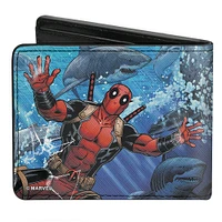 Buckle-Down Deadpool Underwater Shark Scenes Blues Vegan Leather Wallet