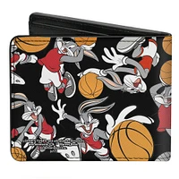 Buckle-Down Looney Tunes Bugs Bunny Basketball Poses Scattered Black Vegan Leather Wallet