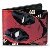 Buckle-Down Marvel Comics Deadpool Face Close Up Blah Blah Blah Text Men's Vegan Leather Bifold Wallet