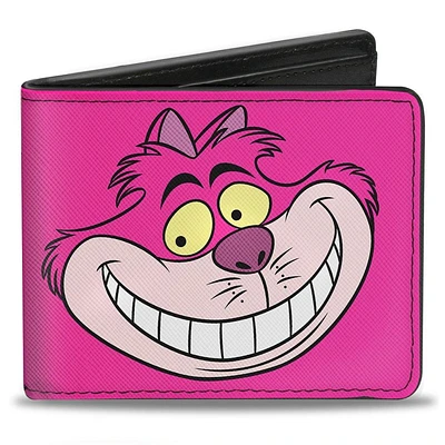 Buckle Down Disney Cheshire Cat Face with Stripes Men's Pink Vegan Leather Bifold Wallet