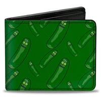 Buckle-Down Rick and Morty Pickle Rick Pose Scattered Men's Vegan Leather Bifold Wallet