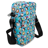 Buckle-Down Friends Chibi Character Kids and Icons Scattered Blue Vegan Leather Crossbody Bag