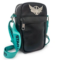 Buckle-Down Disney Pixar Lightyear Star Command Silver Wings Logo Black Vegan Leather Crossbody Bag