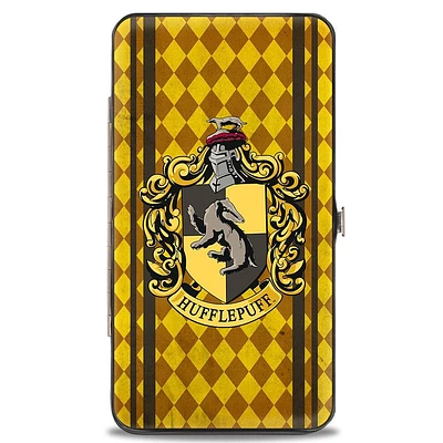 Buckle-Down The Wizarding World of Harry Potter Hufflepuff Crest Stripes Vegan Leather Hinged Wallet