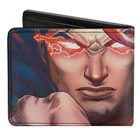 Buckle-Down DC Comics Superman Flying Pose Shield Heat Vision Eyes Pose Close Up Men's  Vegan Leather Bifold Wallet