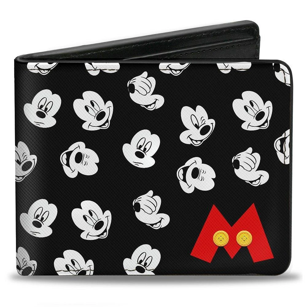 Buckle-Down Disney Mickey Mouse Expressions Button Logo Vegan Leather Bi-Fold Wallet