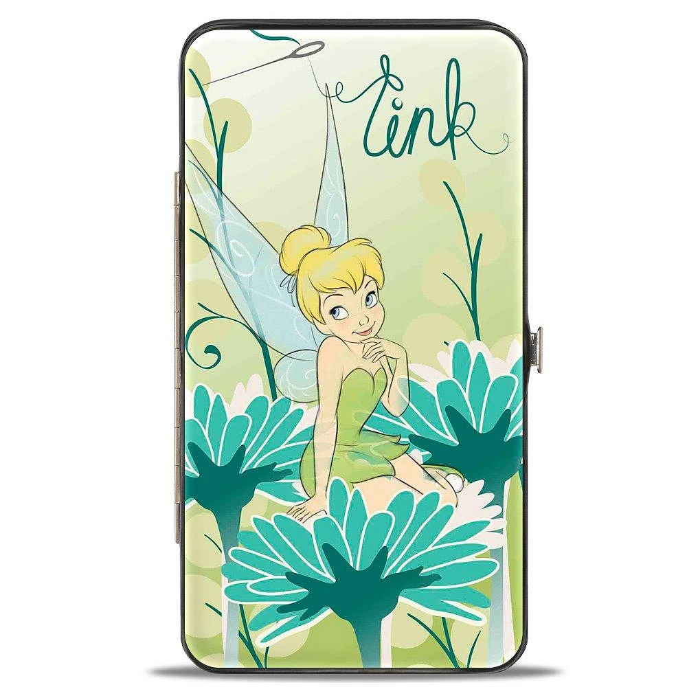 Buckle-Down Disney Tinker Bell Sitting On Flower Pose Vegan Leather Hinged Wallet