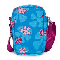 Buckle-Down Disney Lilo and Stitch - Stitch Smiling Closeup with Flowers Blue Vegan Leather Cross Body Bag