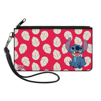 Buckle-Down Disney Lilo and Stitch - Stitch Smiling Pose Dress Leaves Canvas Zip Clutch Wallet
