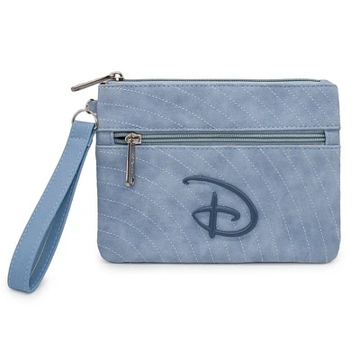 Buckle-Down Disney Signature D Logo with Arch Stitch Blue Vegan Leather Double Pocket Wristlet Wallet