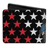 Buckle-Down Marvel Comics Captain America Throwing Shield Stars Men's Vegan Leather Bifold Wallet