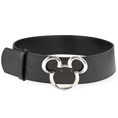 Buckle-Down Disney Mickey Ears Silver Cast Buckle Black Vegan Leather Belt