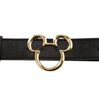 Buckle-Down Disney Mickey Ears Gold Cast Buckle Black Vegan Leather Belt