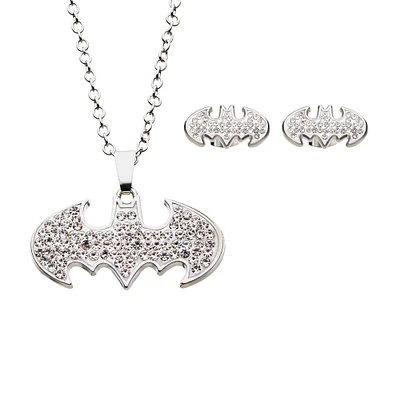DC Comics Batman Silver Plated Necklace And Earring Set