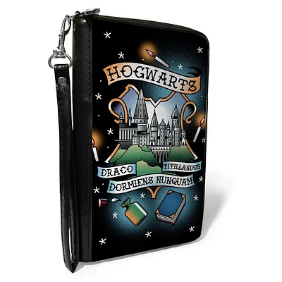 Buckle-Down Harry Potter Hogwarts Motto Tattoo Black Vegan Leather Zip Around Wallet