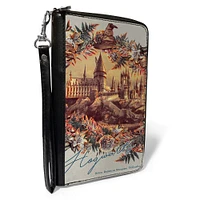 Buckle-Down Harry Potter Hogwarts Castle Floral Collage Gray Vegan Leather Zip Around Wallet