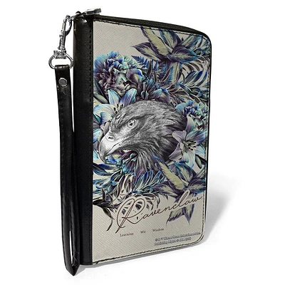 Buckle-Down Harry Potter Ravenclaw Floral Eagle Sketch Gray Vegan Leather Zip Around Wallet