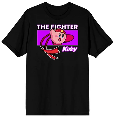 Kirby The Fighter Chest Print Men's Black Short Sleeve Graphic T-Shirt