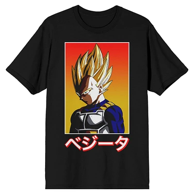 Dragon Ball Z Super Saiyan Vegeta and Kanji Black Short Sleeve Graphic T-Shirt