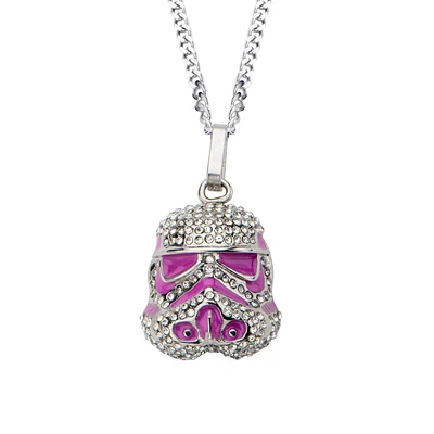 Star Wars Stormtrooper Pink Enamel with Clear Gem Pendant Necklace