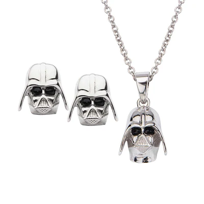 Star Wars 3D Darth Vader Stud Earrings and Pendant Necklace Set