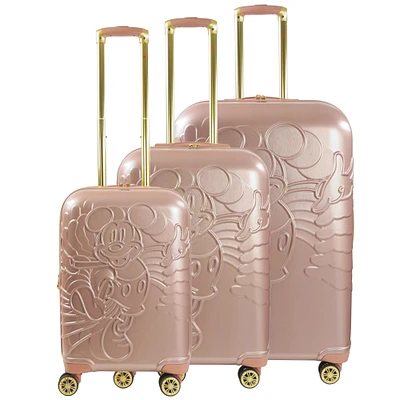 Disney Ful Running Mickey Mouse Molded Hard-Sided Carry-On Luggage 3-Piece Set - Rose Gold